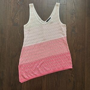 New Years WHBM asymmetrical ombré knit tank metallic thread pink ivory coral